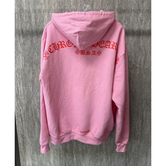 Chrome Heart U.S.A. Pink Hoodie With Kangaroo Pocket & Drawstring Hood - Picture 2 of 16